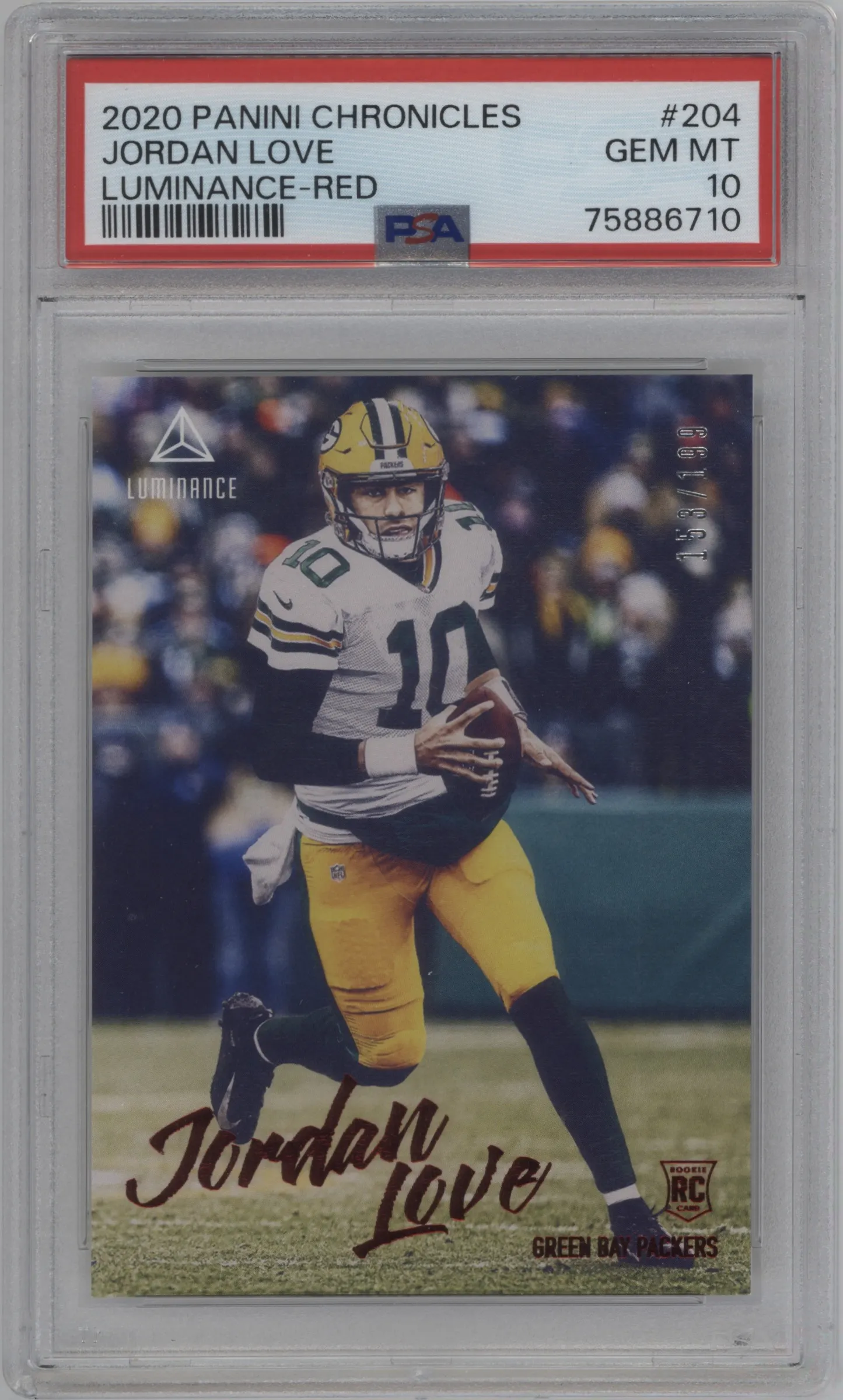 2020 Panini Chronicles Luminance Jordan Love Red PSA 10