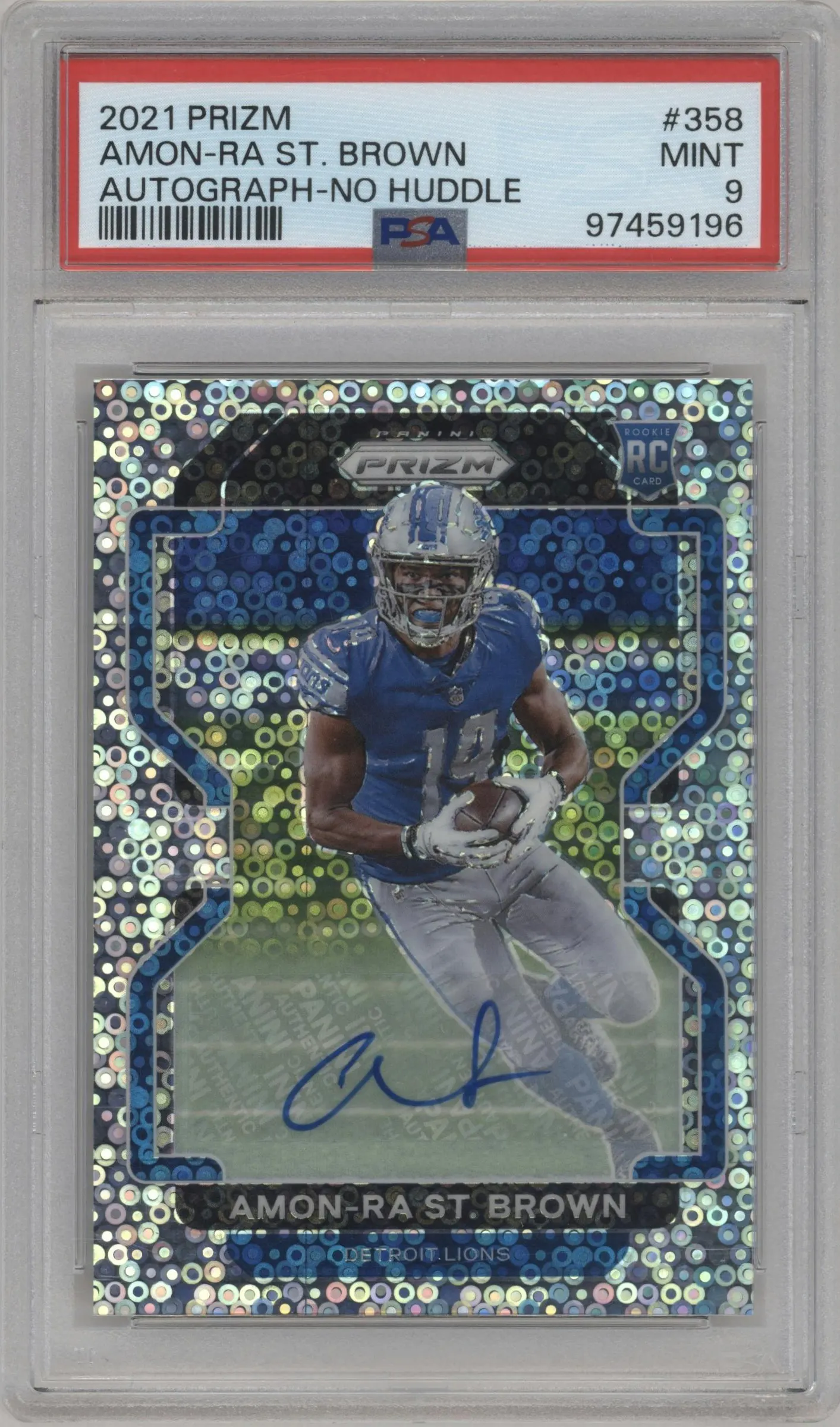 2021 Panini Prizm Rke.Auto Amon-Ra St. Brown No Huddle #358 PSA 9