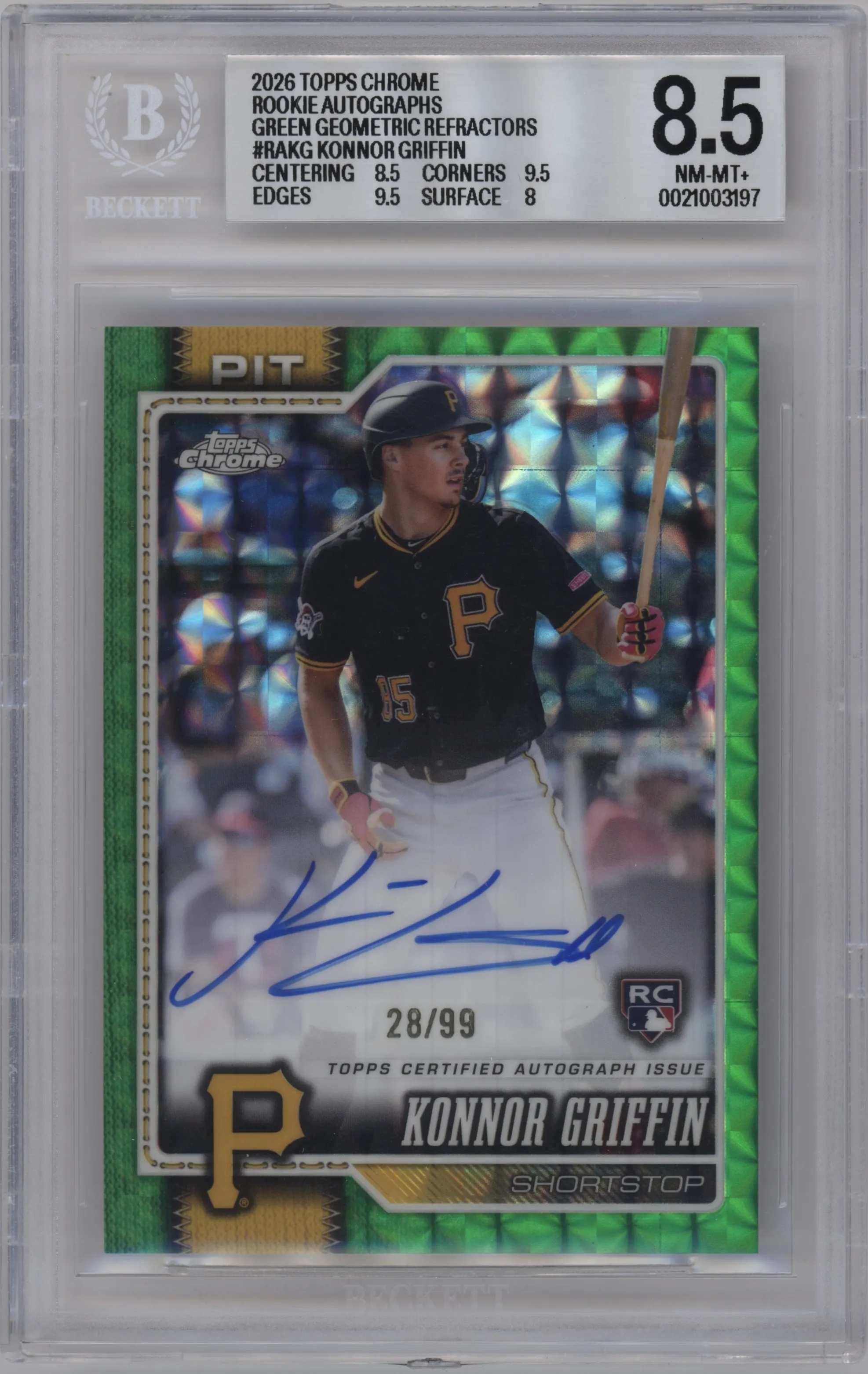 2026 Topps Chrome Rke.Auto Konnor Griffin Green Geometric Refractors #RA-KG BGS 8.5