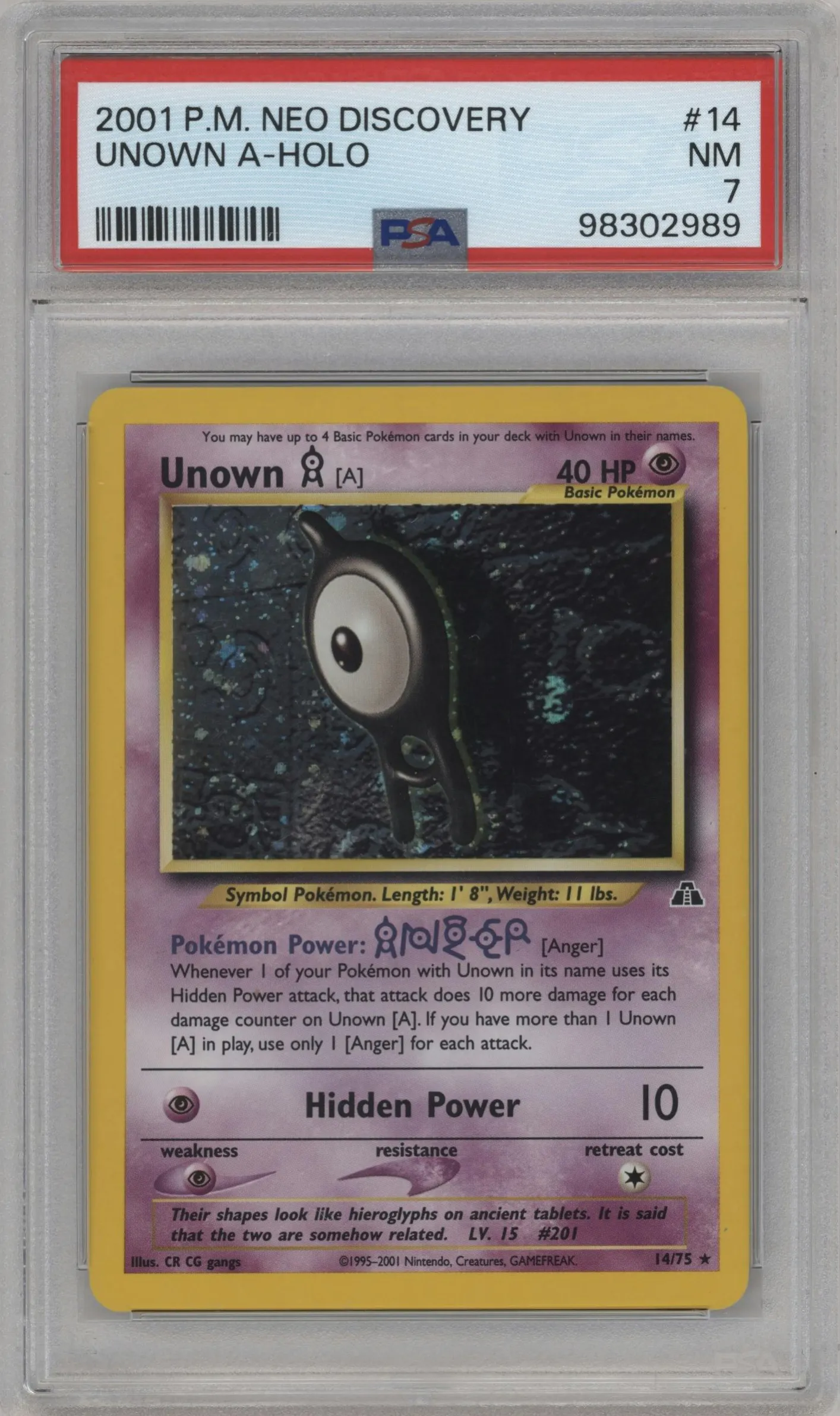 2001 Pokemon Neo Genesis Neo Discovery Unown A #14 PSA 7
