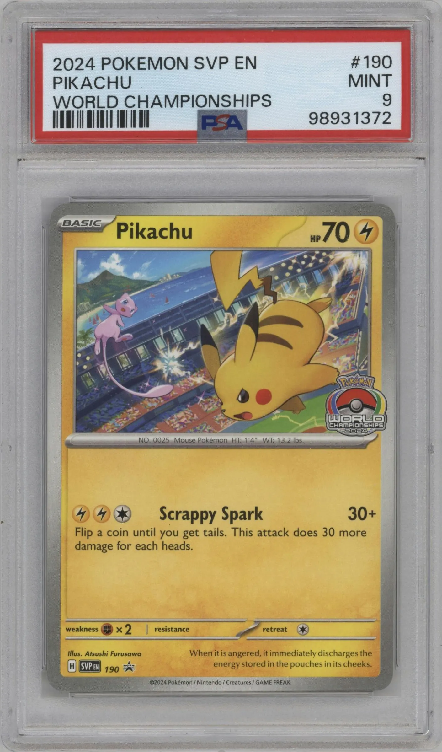 2024 Pokemon SV Pikachu 2024 World Championship #190 PSA 9