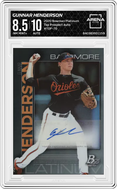 2020 Bowman Platinum Top Prospect Auto Gunnar Henderson #TOP-70 ARENA CLUB 8.5