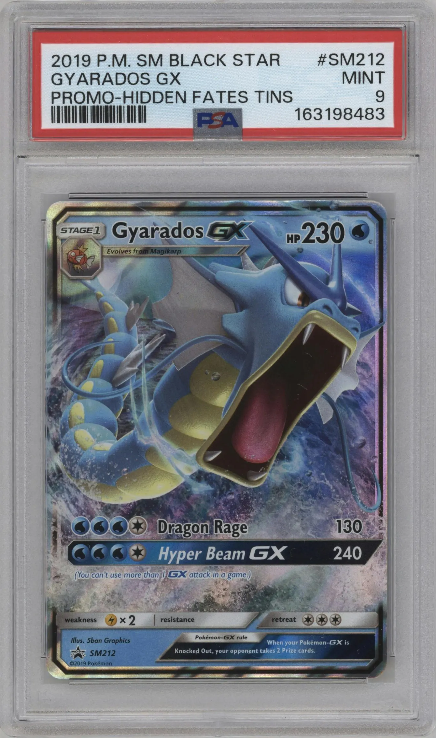 2019 Pokemon S&M Gyarados GX Hidden Fates Tins #SM212 PSA 9