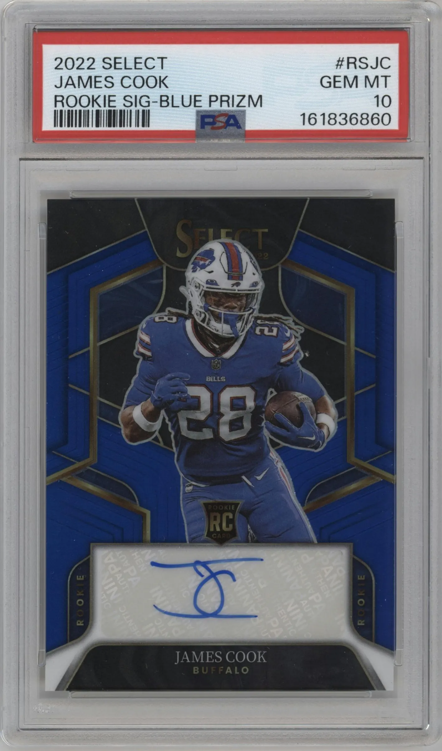 2022 Panini Select Rke.Sig. James Cook Blue Prizm #RS-JC PSA 10