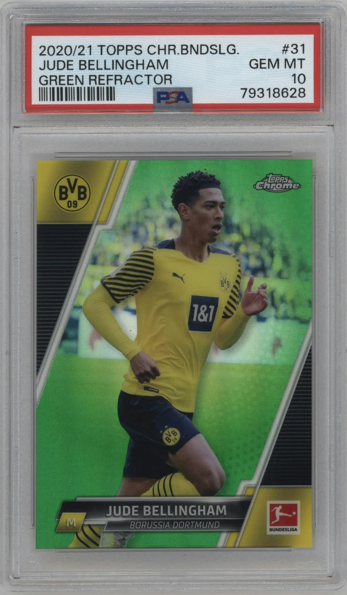 2021 Topps Chrome Bundesliga Jude Bellingham Green Refractor #31 PSA 10