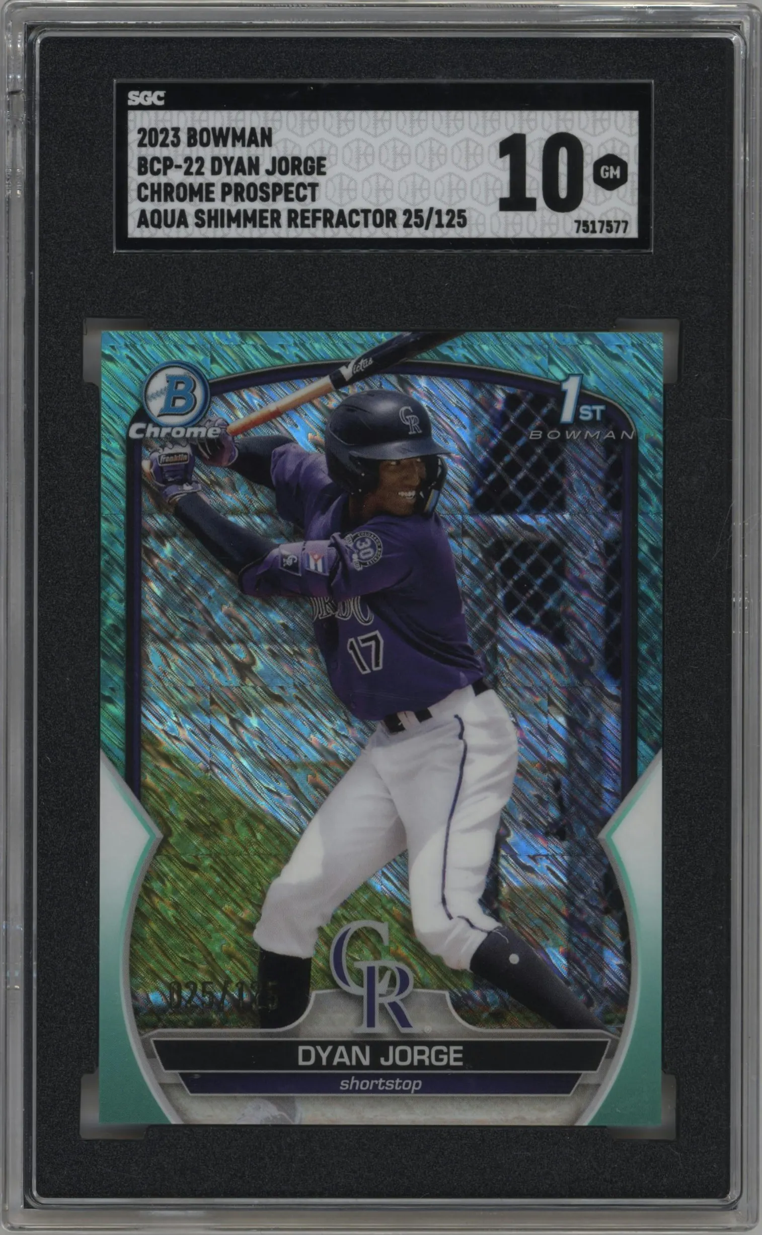 2023 Bowman Chr.Pros. Dyan Jorge Aqua Shimmer Refractor #BCP-22 SGC 10
