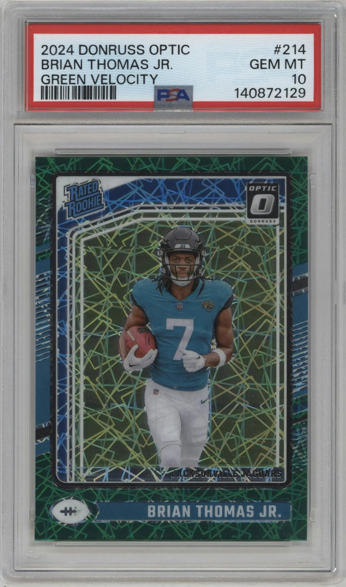 2024 Donruss Optic Rated Rookie Brian Thomas Jr. Green Velocity #214 PSA 10