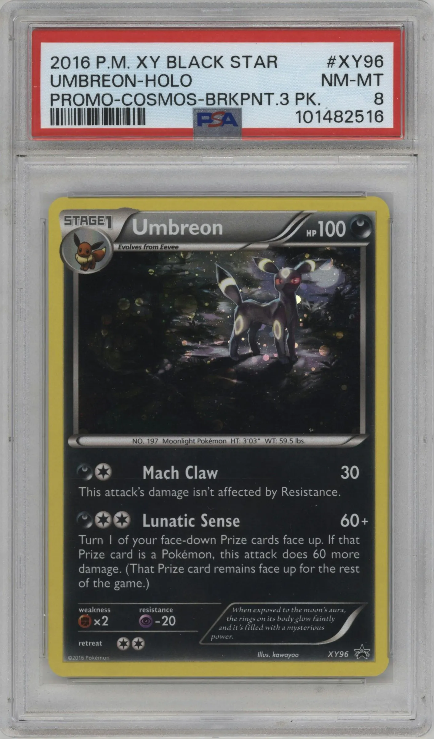 2016 Pokemon XY Umbreon BRKPnt.3-Pk.blstr. #XY96 PSA 8
