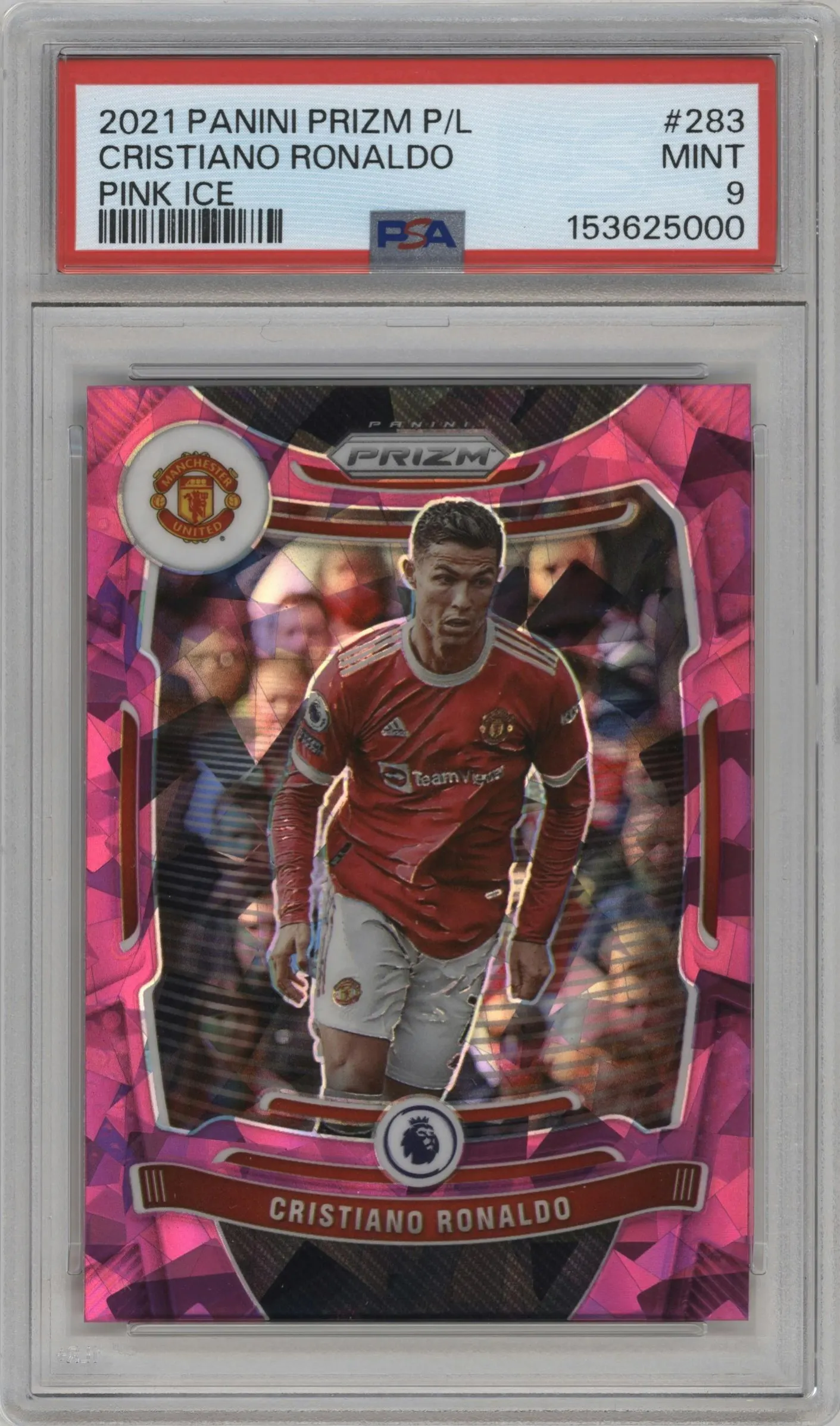 2021 Panini Prizm Premier League Cristiano Ronaldo Pink Ice #283 PSA 9