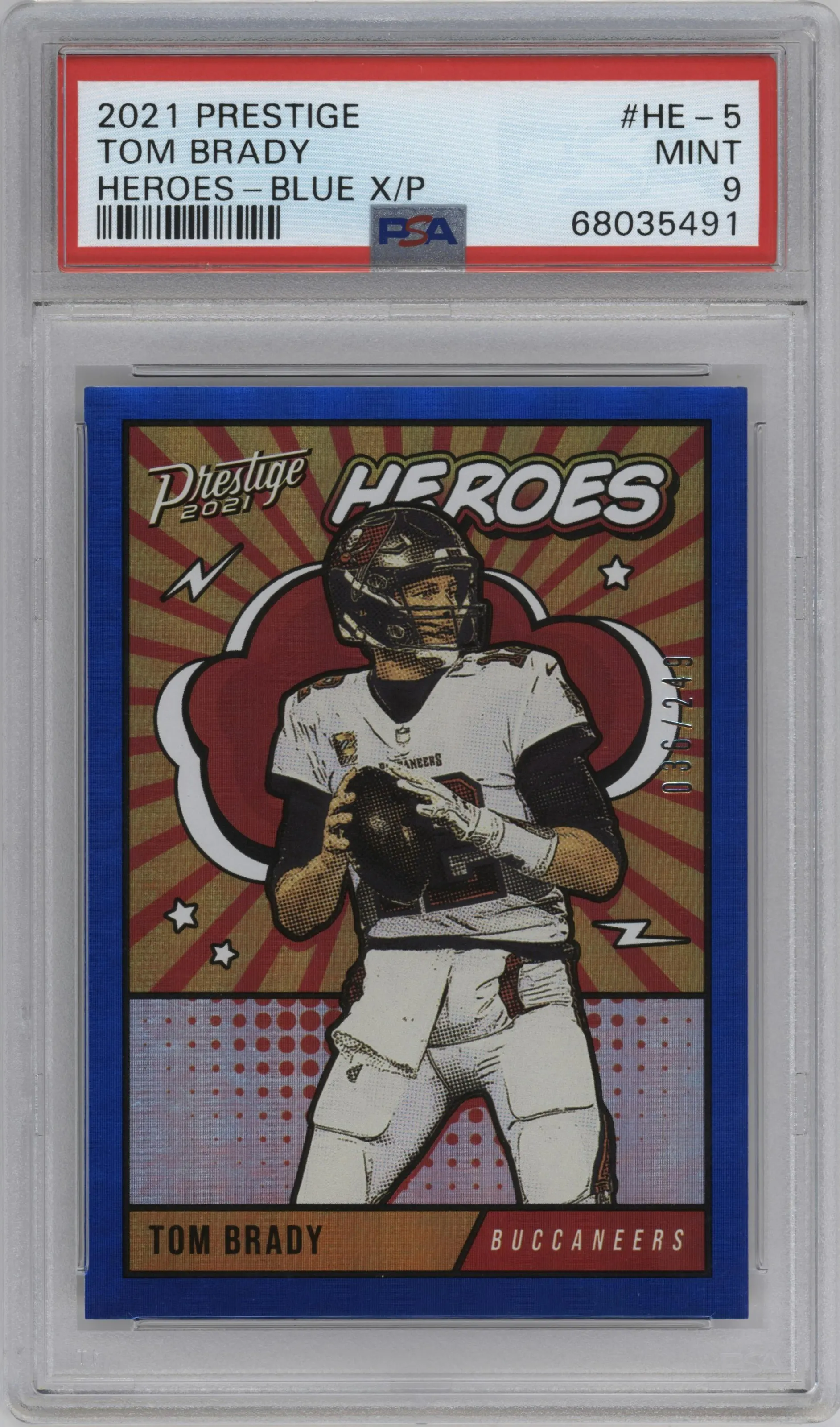 2021 Panini Prestige Heroes Tom Brady Xtra Points Blue #HE-5 PSA 9