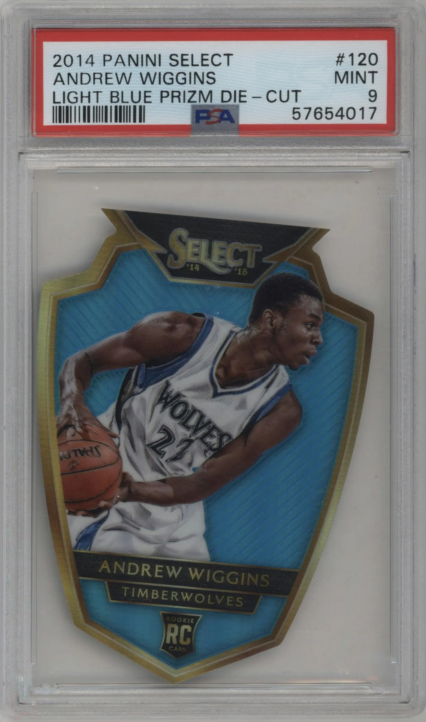 2014 Panini Select Pre.Lvl. Andrew Wiggins Die-Cut Light Blue PSA 9