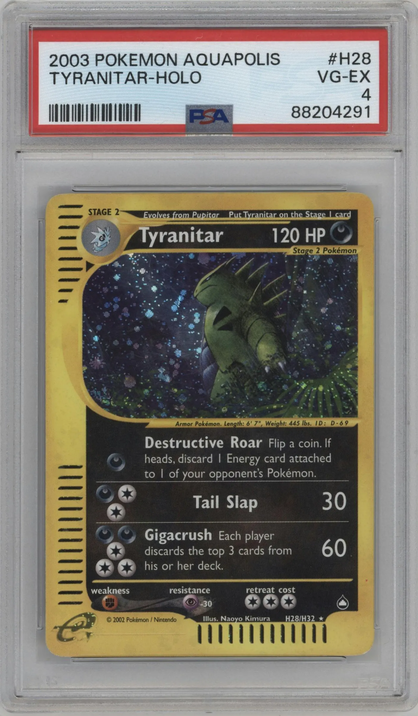 2003 Pokemon E-CARD Aquapolis Tyranitar #H28 PSA 4