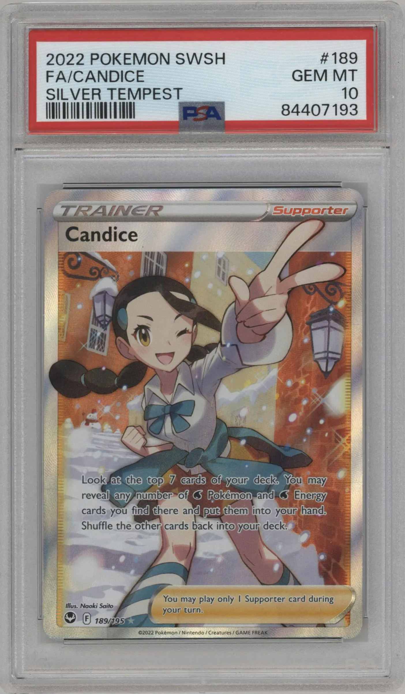 2022 Pokemon SWSH Silver Tempest Candice #189 PSA 10