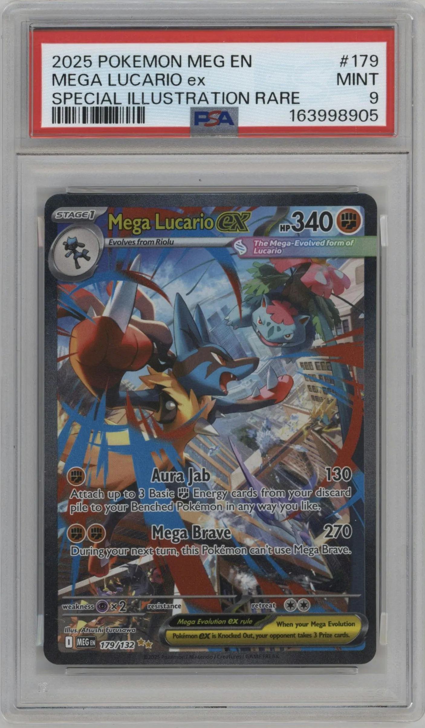 2025 Pokemon Mega Evolution Mega Lucario ex #179 PSA 9