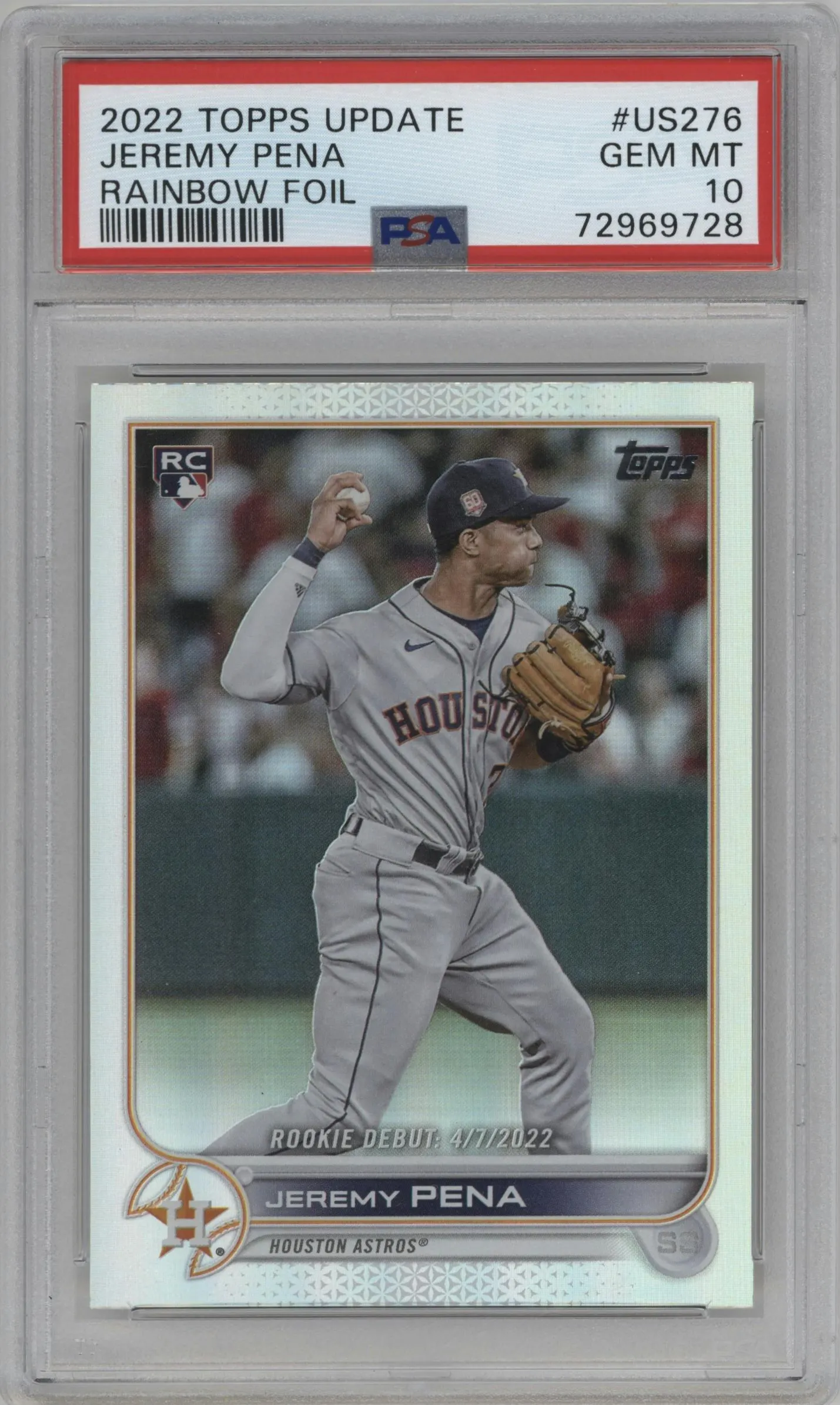 2022 Topps Update Jeremy Pena Rainbow Foil #US276 PSA 10
