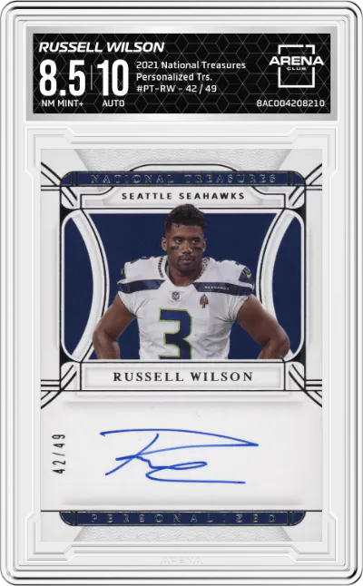 2021 Panini National Treasures Personalized Trs. Russell Wilson #PT-RW ARENA CLUB 8.5
