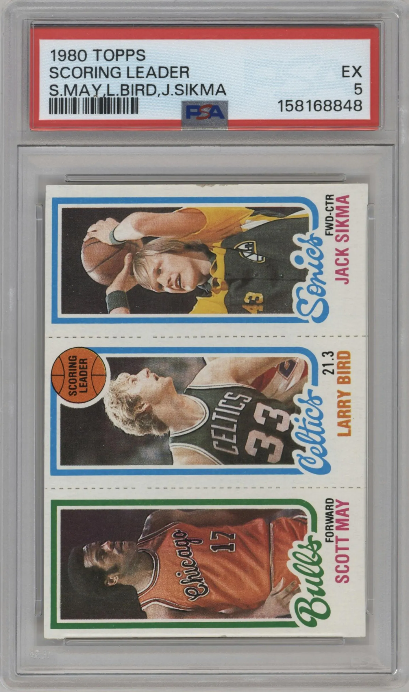 1980 Topps Scoring Leader Scott May / Larry Bird / Jack Sikma / 47 / 232 #30 / 47 / 232 PSA 5