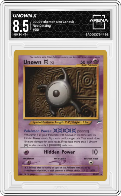 2002 Pokemon Neo Genesis Neo Destiny Unown X #30 ARENA CLUB 8.5