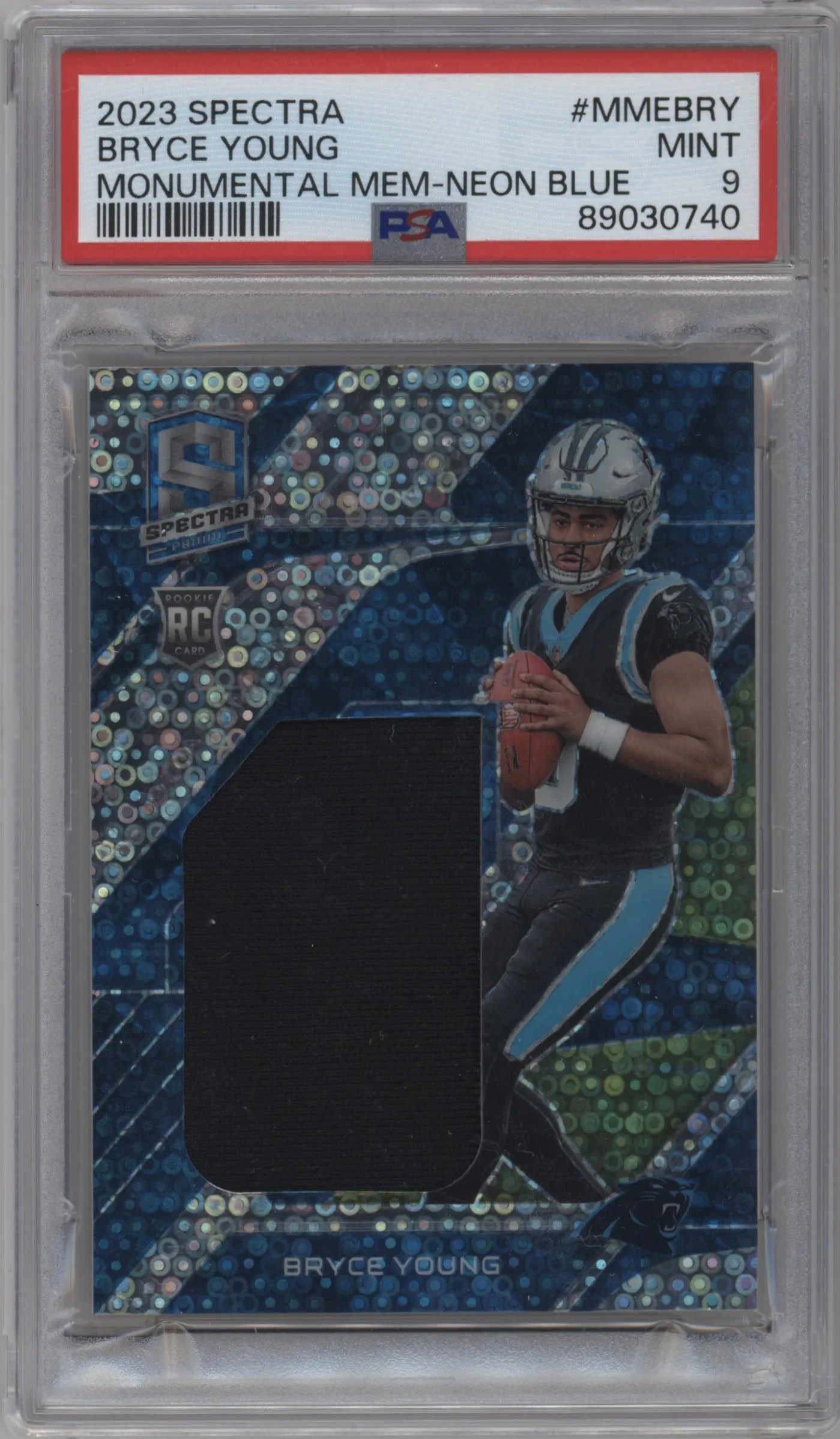 2023 Panini Spectra Monumental Mem. Bryce Young Neon Blue #MME-BRY PSA 9