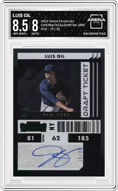 2022 Panini Chronicles Cont.Rke.Tkt.Au.Draft Var. Luis Gil Green #14 ARENA CLUB 8.5