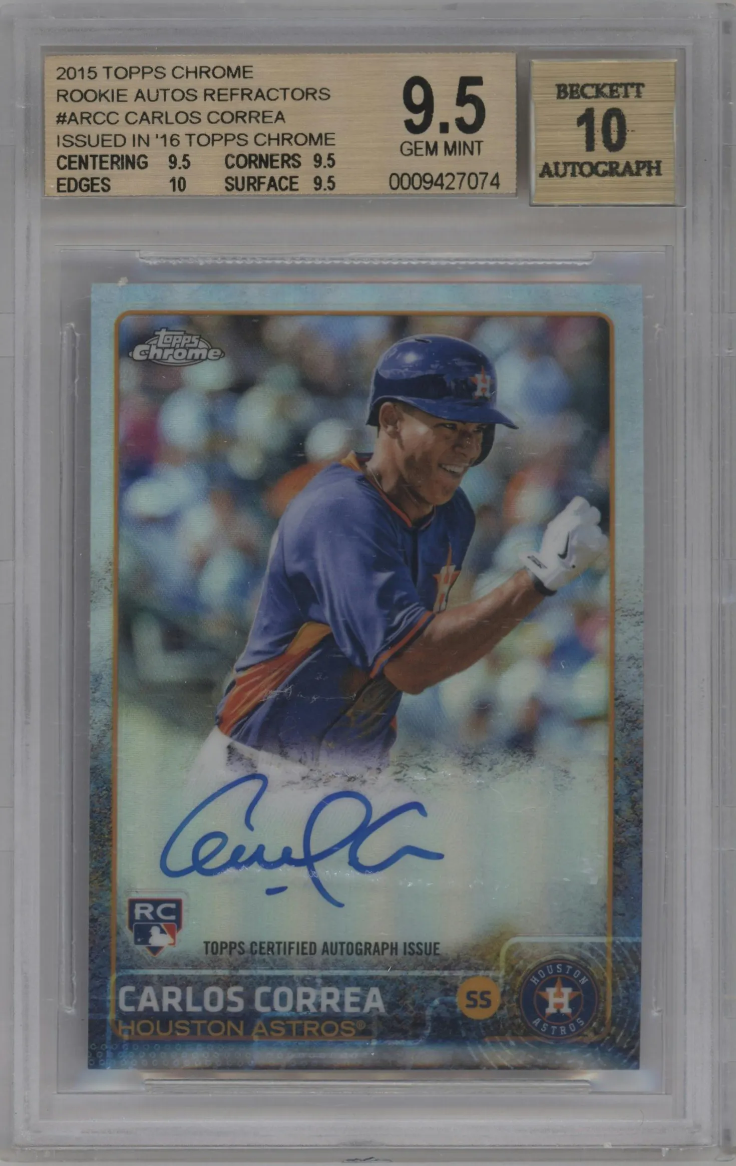 2015 Topps Chrome Auto Rke. Carlos Correa Refractor #AR-CC BGS 9.5