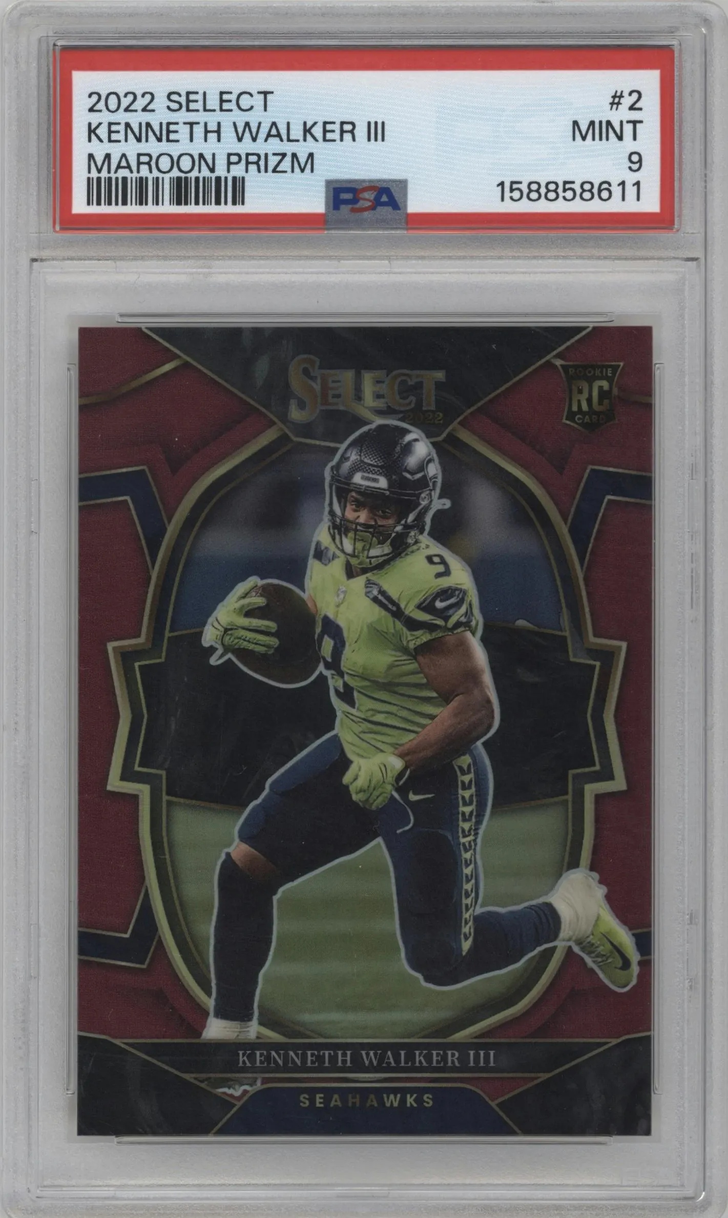 2022 Panini Select Kenneth Walker III Maroon Prizm #2 PSA 9