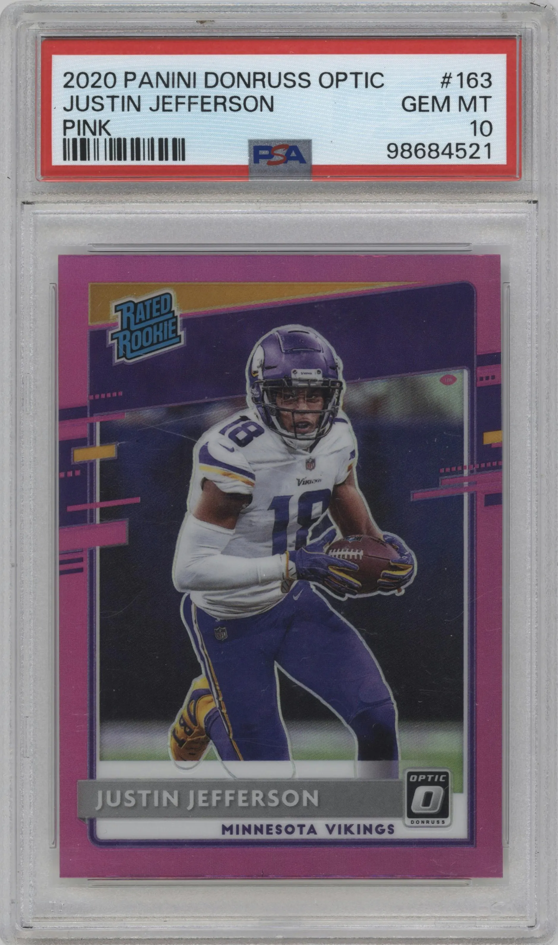 2020 Panini Donruss Optic Rated Rookie Justin Jefferson Pink #163 PSA 10