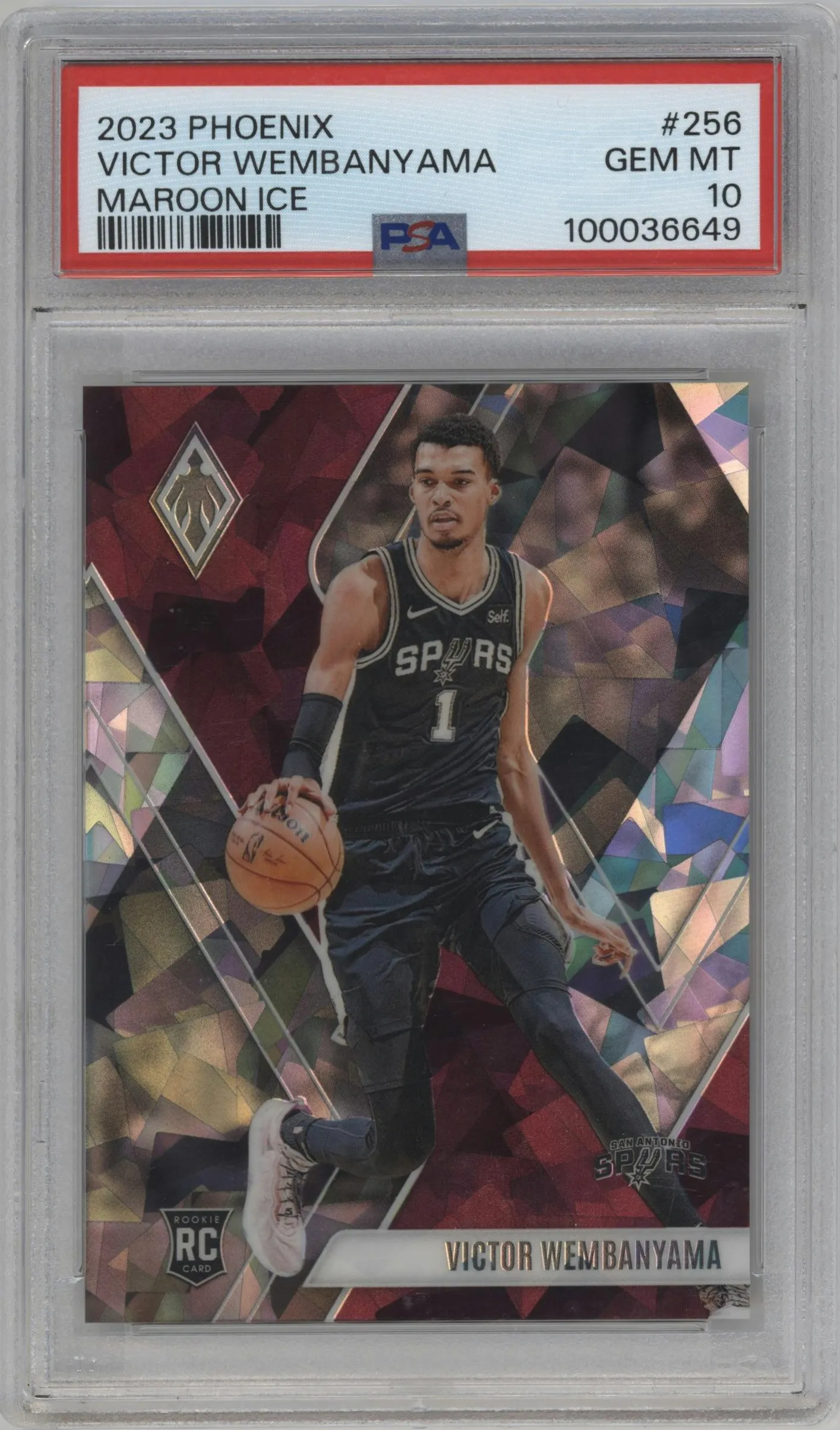 2023 Panini Phoenix Victor Wembanyama Maroon Ice Phoenix #256 PSA 10