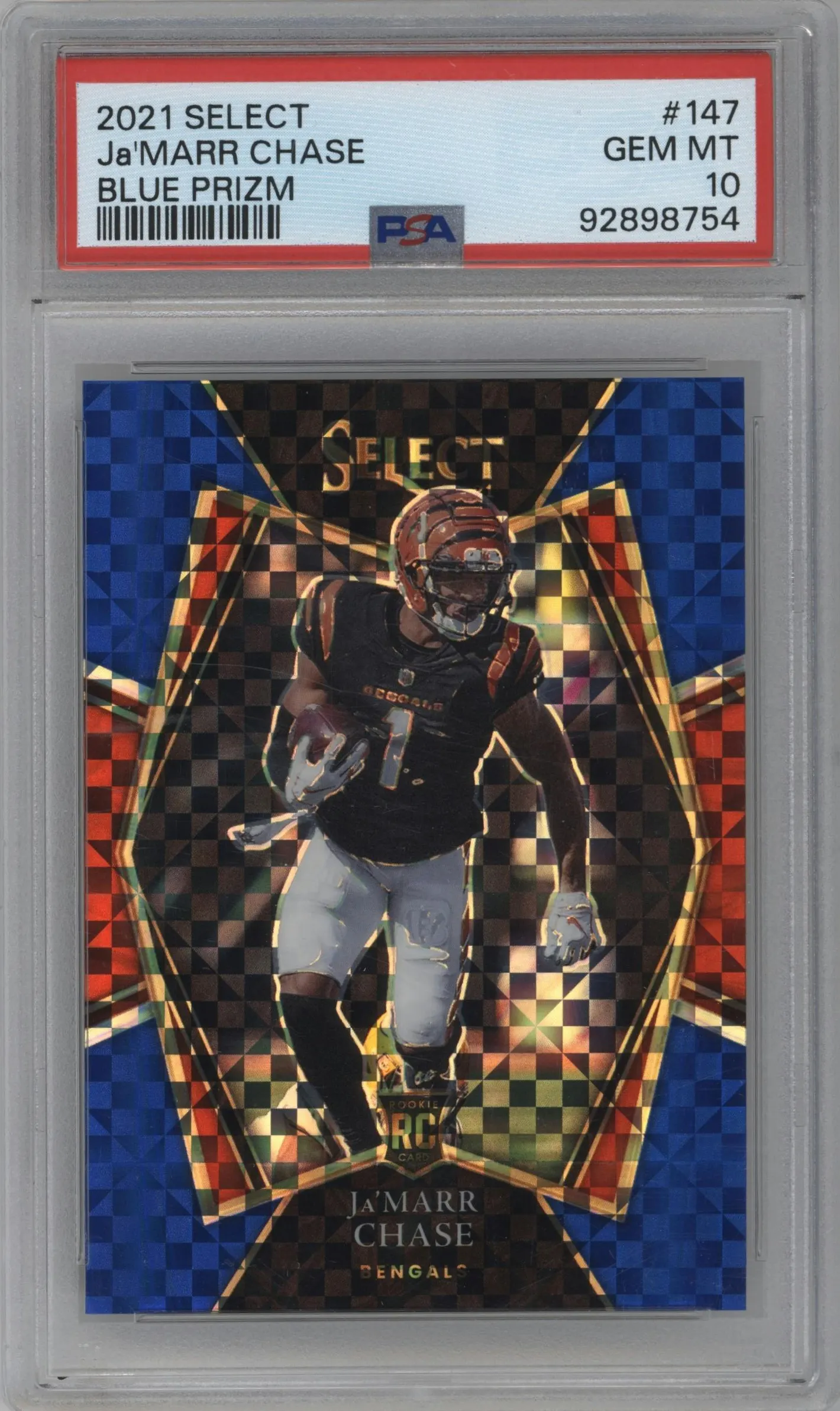 2021 Panini Select Pre.Lvl. Ja'Marr Chase Blue Prizm #147 PSA 10