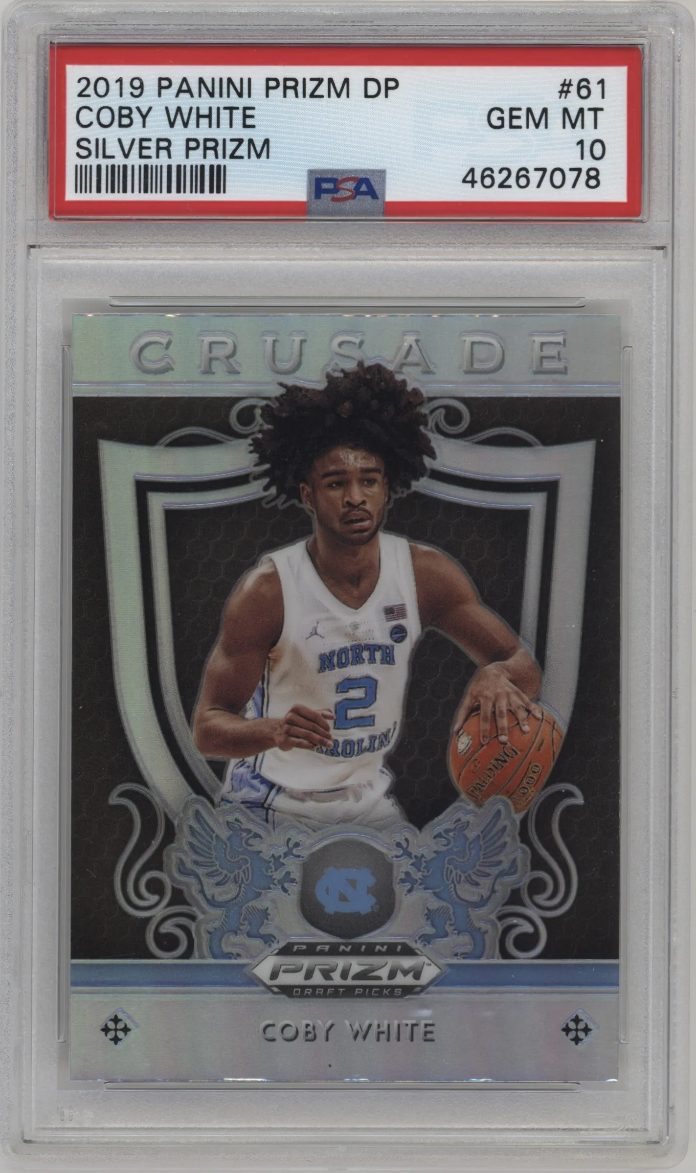 2019 Panini Prizm Draft Picks Crusade Coby White Silver Prizm #61 PSA 10