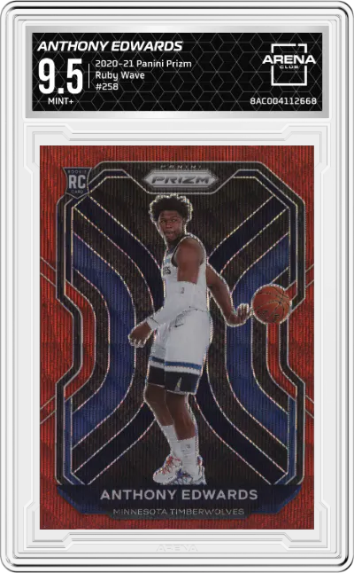 2020 Panini Prizm Anthony Edwards Ruby Wave #258 ARENA CLUB 9.5