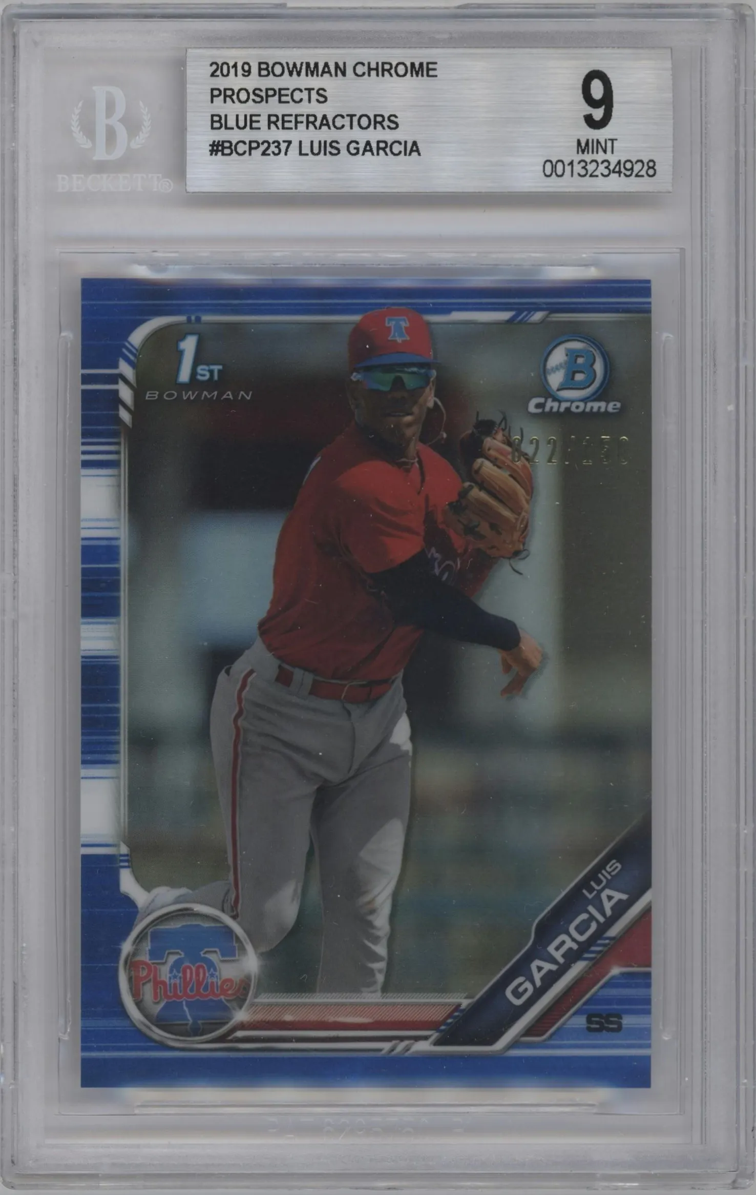 2019 Bowman Chrome Chr.Pros. Luis Garcia Blue Refractor #BCP-237 BGS 9