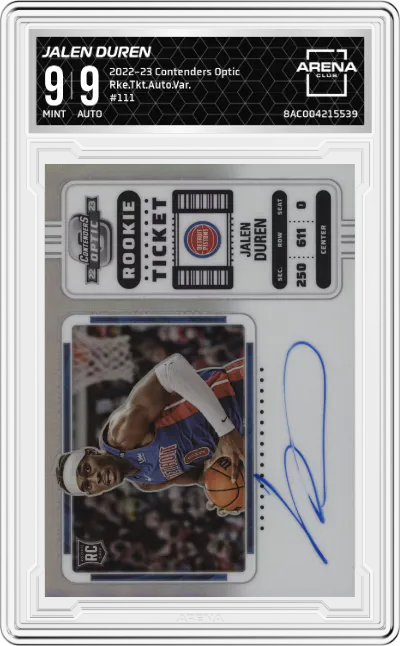 2022 Panini Contenders Optic Rke.Tkt.Auto.Var. Jalen Duren #111 ARENA CLUB 9