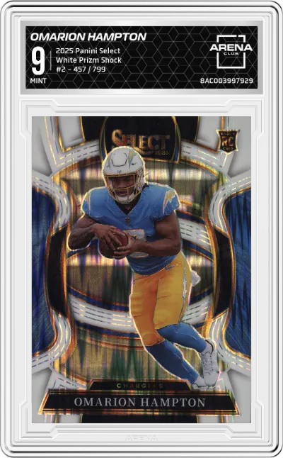 2025 Panini Select Omarion Hampton White Prizm Shock #2 ARENA CLUB 9
