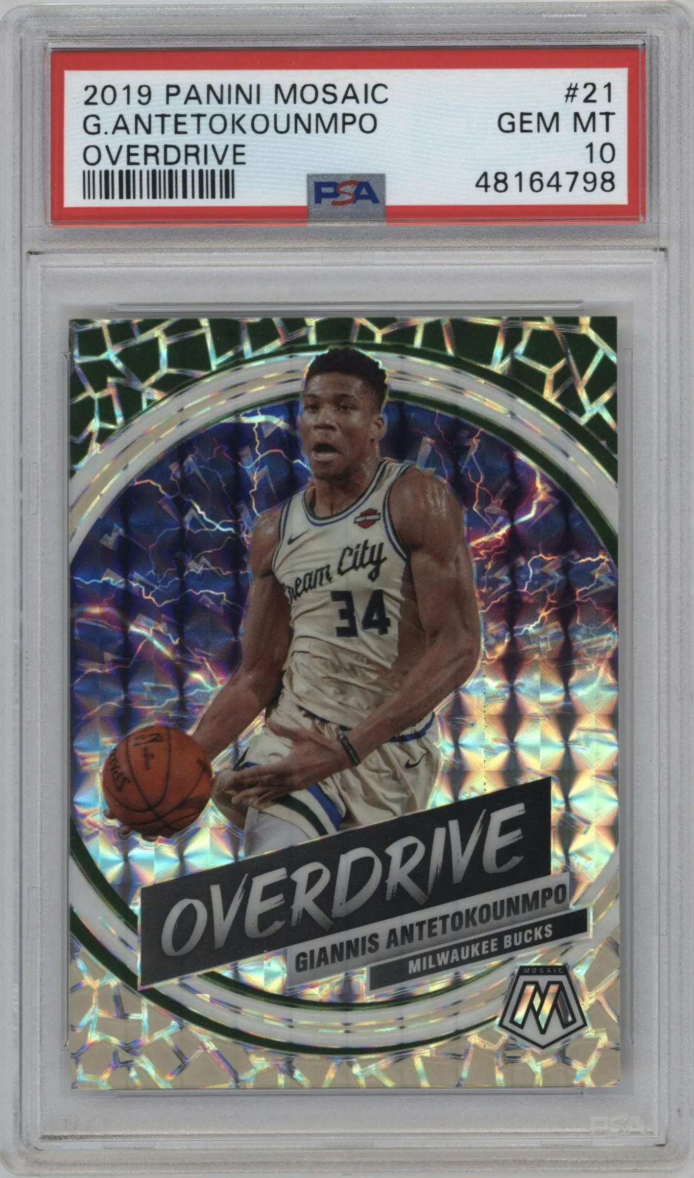 2019 Panini Mosaic Overdrive Giannis Antetokounmpo #21 PSA 10