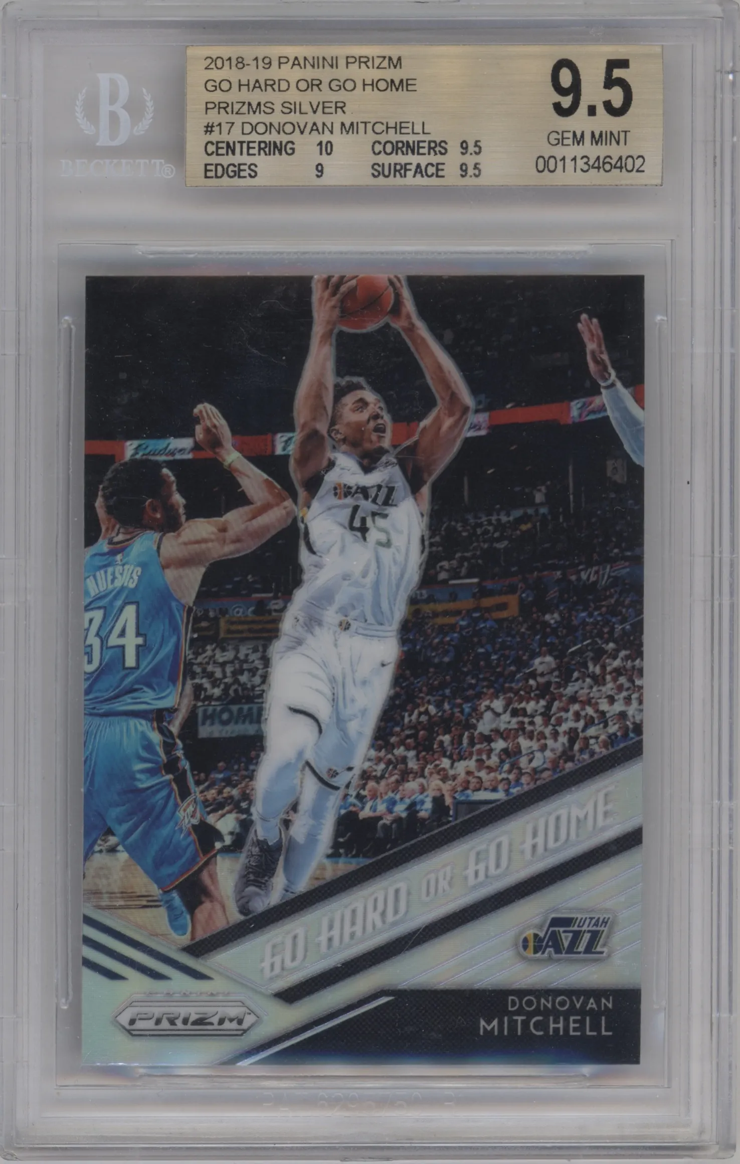 2018 Panini Prizm Go Hard/Go Home Donovan Mitchell Silver Prizm BGS 9.5