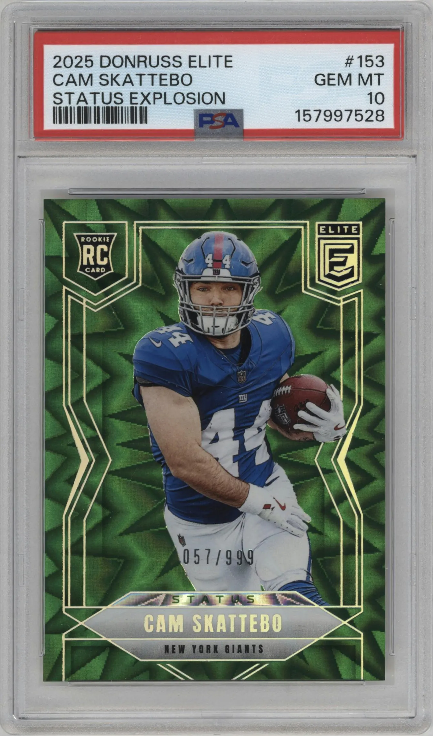 2025 Panini Donruss Elite Status Cam Skattebo Explosion #153 PSA 10