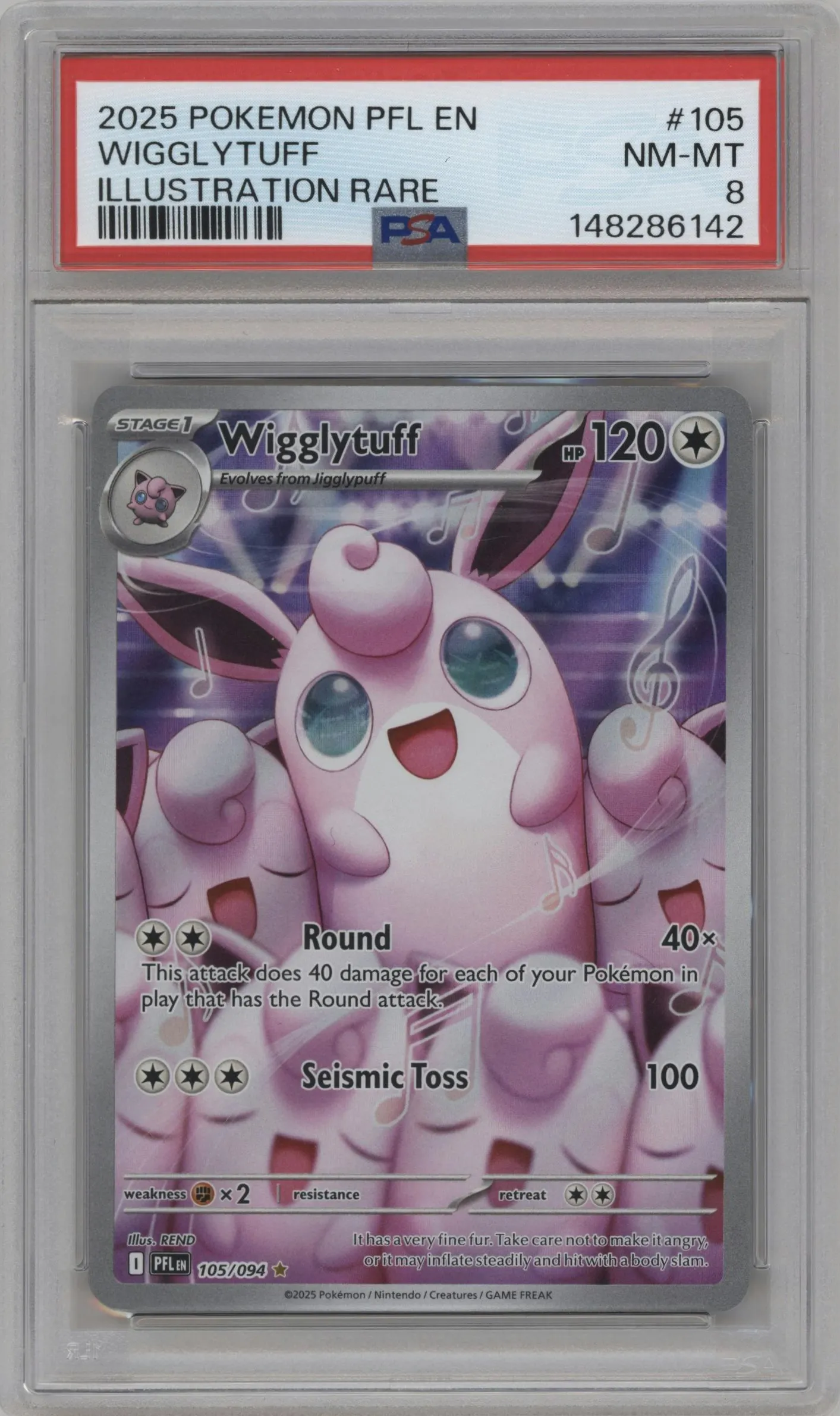 2025 Pokemon Mega Evolution Phan. Flames Wigglytuff #105 PSA 8
