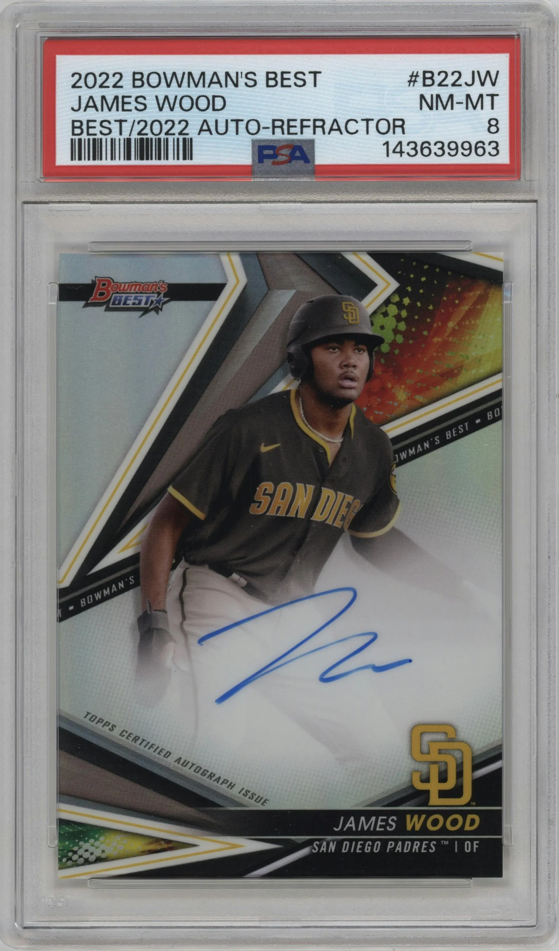 2022 Bowman’s Best Best of 2022 Auto James Wood Refractor #B22-JW PSA 8