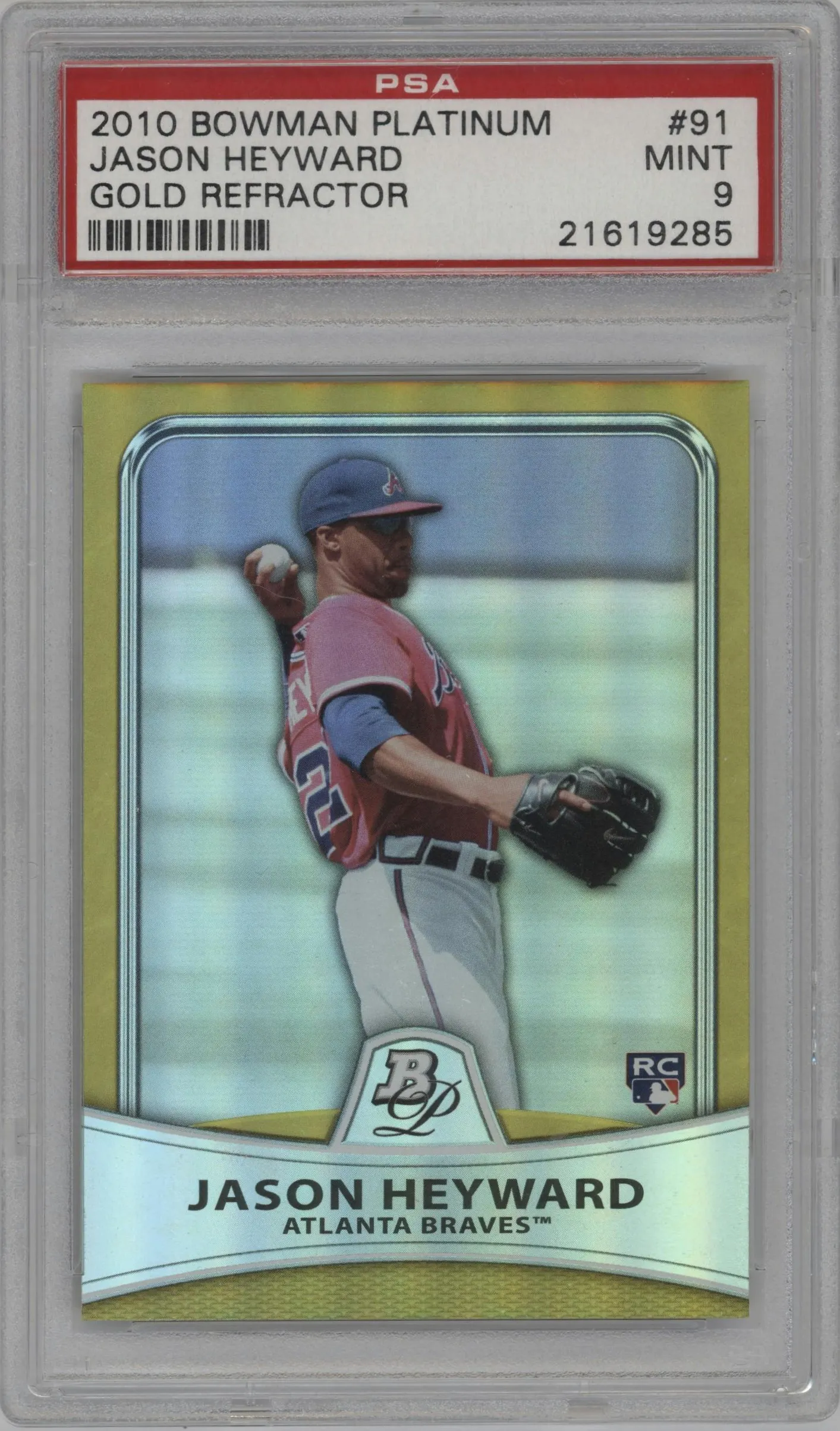 2010 Bowman Platinum Jason Heyward Gold Refractor #91 PSA 9