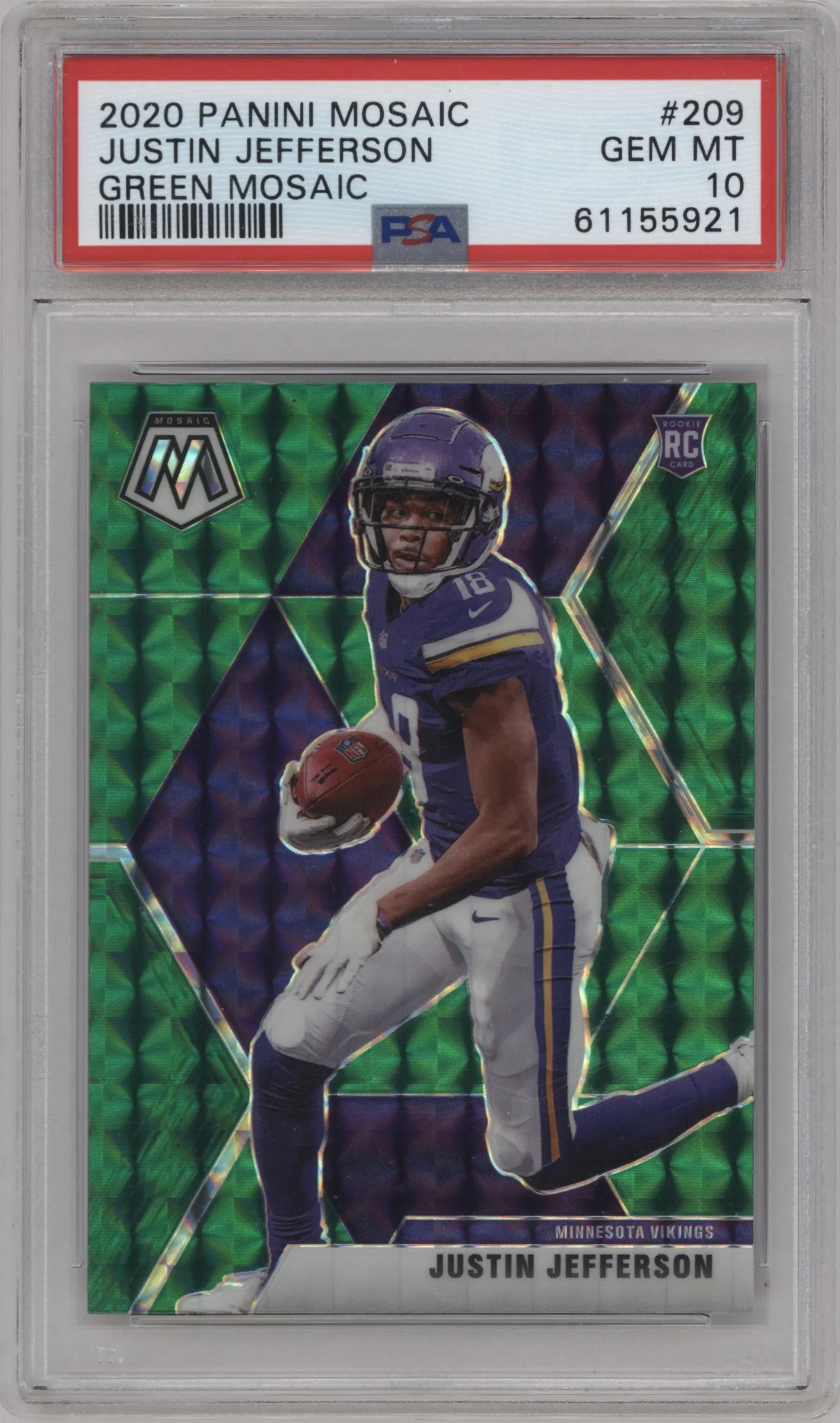 2020 Panini Mosaic Justin Jefferson Green Mosaic PSA 10