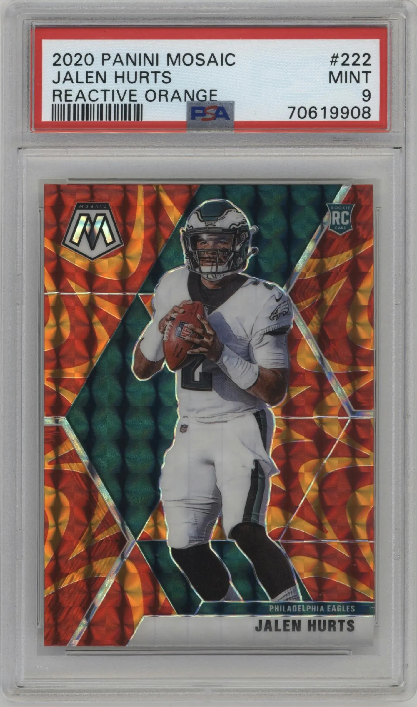2020 Panini Mosaic Jalen Hurts Reactive Orange PSA 9