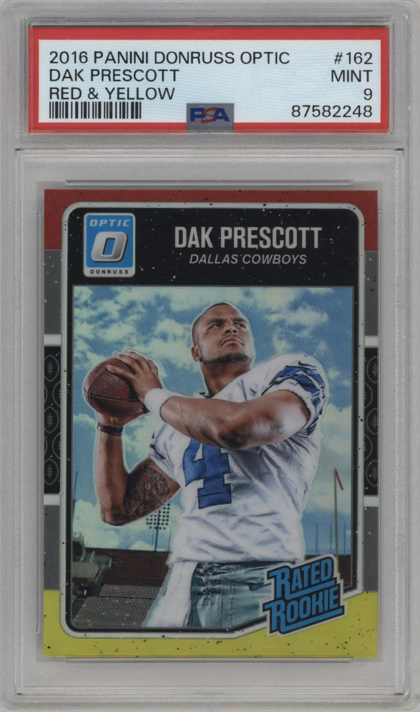 2016 Panini Donruss Optic Rated Rookie Dak Prescott Red & Yellow #162 PSA 9