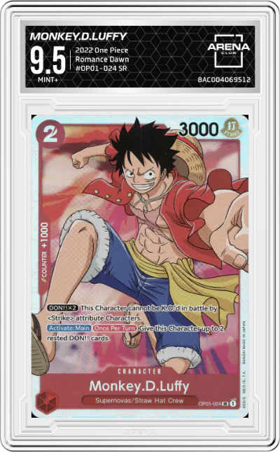 2022 One Piece Romance Dawn Monkey.D.Luffy SR #OP01-024 SR ARENA CLUB 9.5