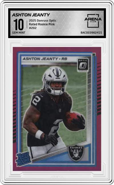 2025 Donruss Optic Rated Rookie Ashton Jeanty Pink #202 ARENA CLUB 10
