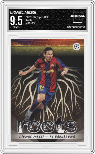 2025 Topps UEFA Club Competitions Roots Lionel Messi #RT-15 ARENA CLUB 9.5
