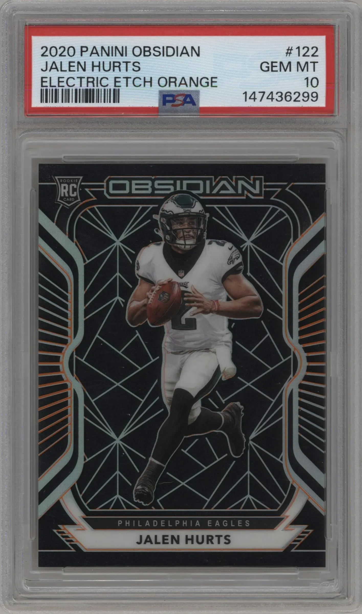 2020 Panini Obsidian Jalen Hurts Electric Etch Orange #122 PSA 10