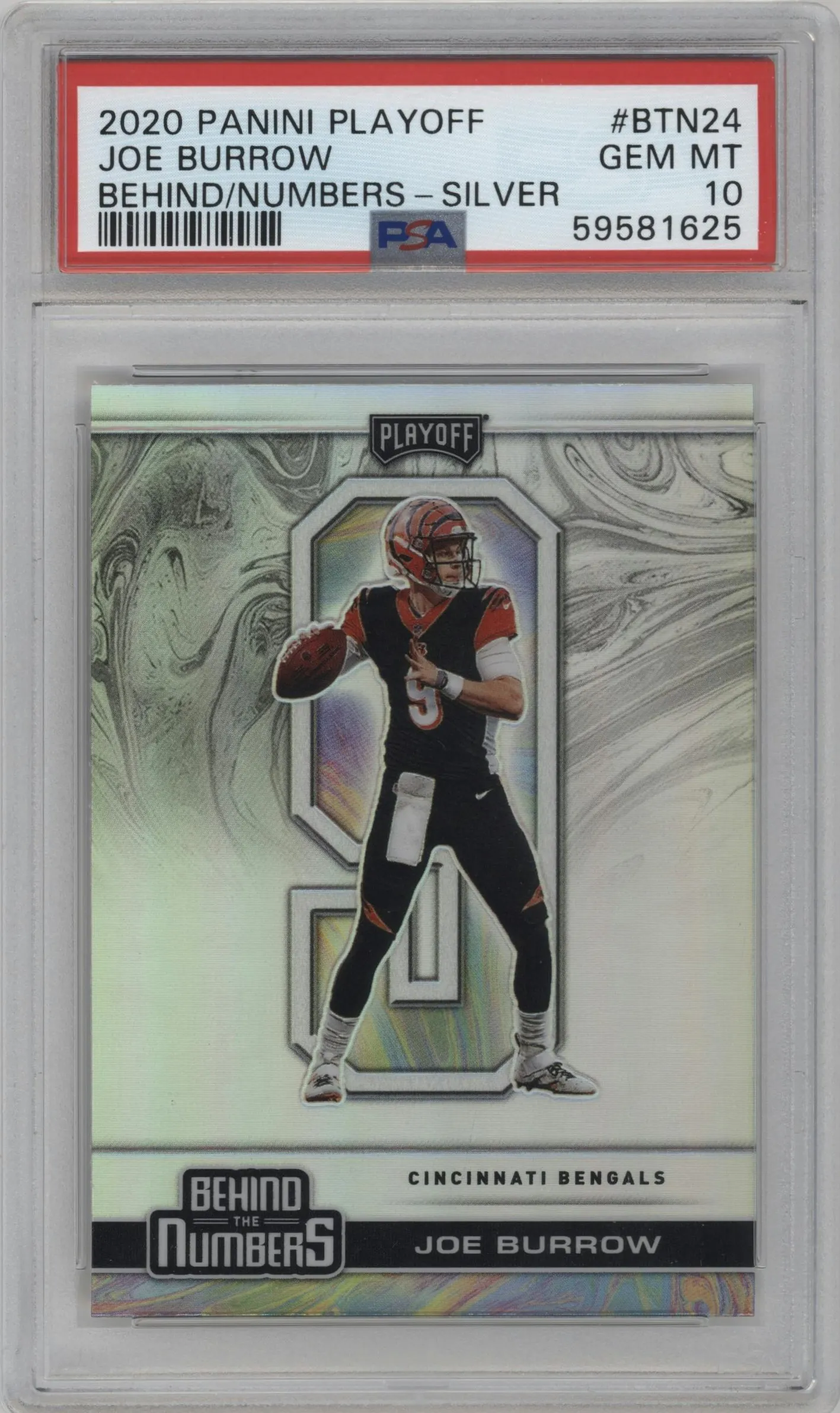2020 Panini Playoff Behind the Numbers Joe Burrow Silver #BTN-24 PSA 10