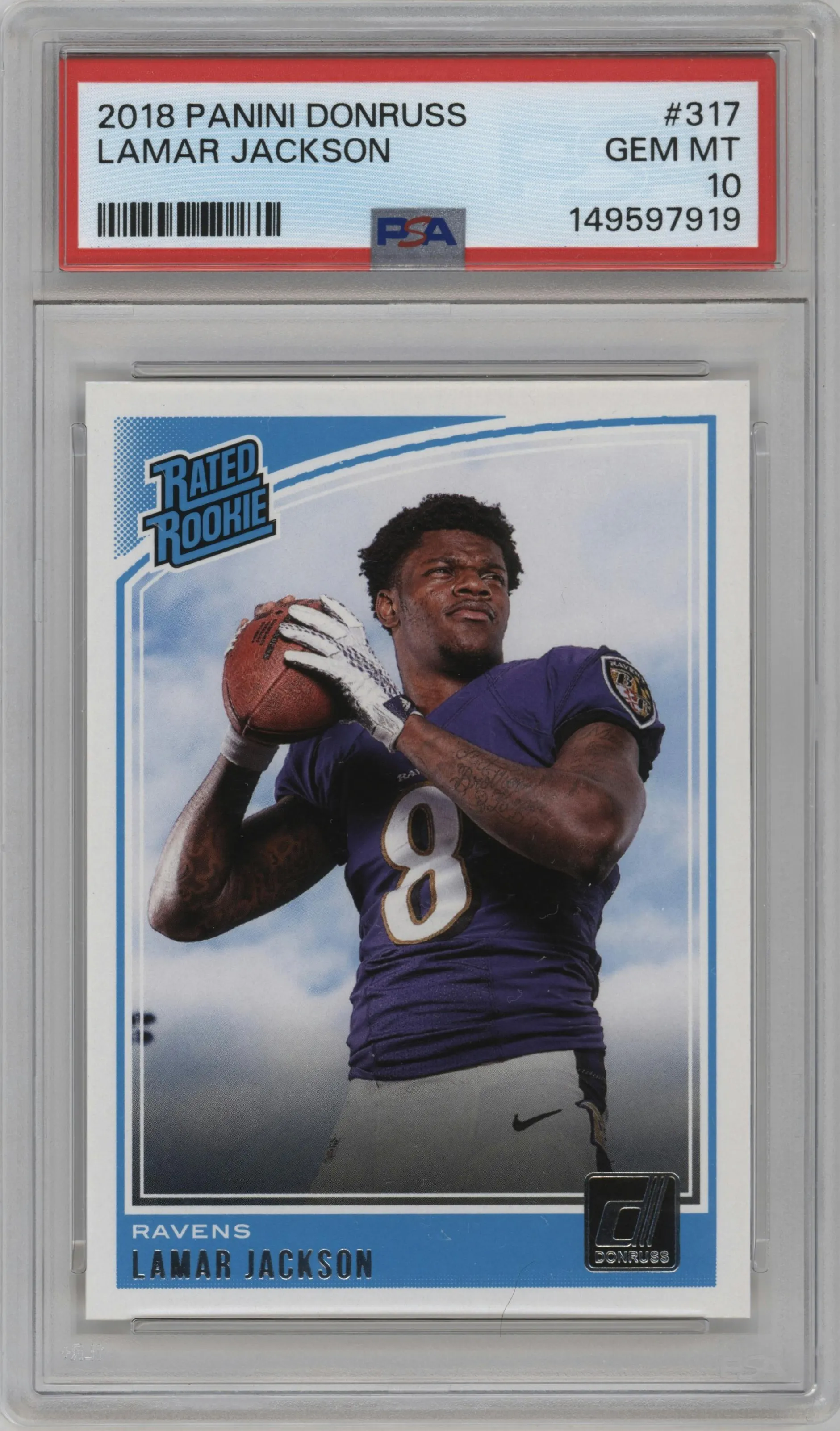 2018 Panini Donruss Rated Rookie Lamar Jackson PSA 10
