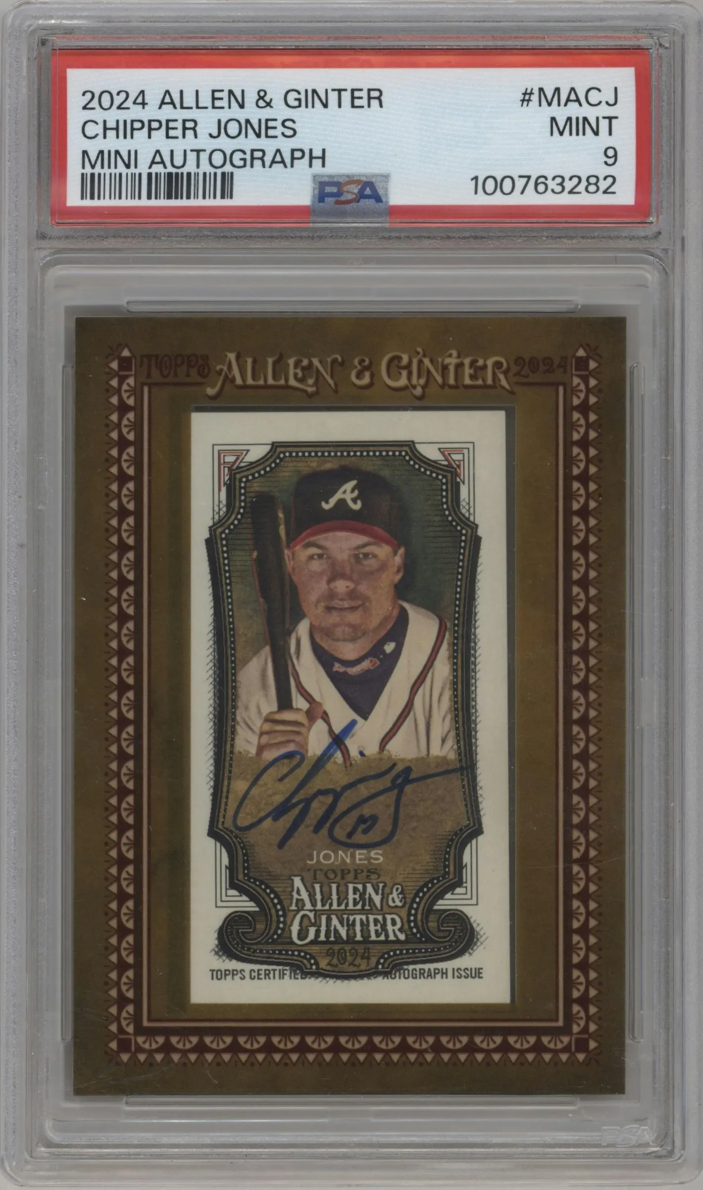 2024 Topps Allen & Ginter Frmd.Mini BB Au. Chipper Jones #MA-CJ PSA 9